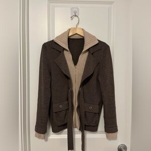 Brown Jacket with Beige Collar 100% wool size s